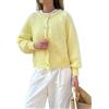 LYSINK Cardigan corto da donna, a maniche lunghe, girocollo, con bottoni, tinta unita, casual, top in maglia corta, A-a-giallo, S