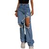 Onsoyours Jeans Casual da Donna Pantaloni Larghi Comodi e Larghi con Strappi Sottili Pantaloni Sexy Vita Alta Pantaloni Denim Jeggings A Blu M