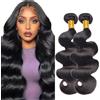 Evaxilc 32 34 Inch Body Wave Human Hair Bundles Capelli Umani Unprocessed #1B Natural Black Color Brazilian Virgin Hair Weave 2 Bundles Total 200g For Women
