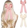 Mtbricey 2Pcs Fiocchi per Capelli Bowknot Raso Setoso per Donne Fermagli Per Capelli Bowknot Archi per Lacca a Corda con Lunga Coda Bowknot Hair Barrettes Accessori per Supporto a Coda di Cavallo (Bianco,Rosa)