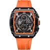 Generic Orologio al quarzo con cinturino in silicone morbido con cronografo quadrato per uomo, Arancione, L