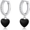 SLUYNZ Orecchini a cerchio in argento Sterling con cuore nero per donna piccolo amore Huggie orecchini pendenti, SMALL, Argento sterling, Zirconia cubica