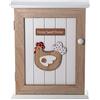 SPOTTED DOG GIFT COMPANY - Armadietto Portachiavi da Parete con Motivo Gallina - Decorazione per l'ingresso - con 6 Ganci - in Legno - Naturale/Bianco, 18 x 6 x 25 cm