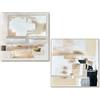 DRW Quadro tela astratta con cornice in legno naturale naturale, bianco, beige e nero, 102 x 102 x 4,5 cm