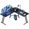 HLFURNIEU Scrivania Gaming Angolare con LED, 130 x 130 cm Scrivania a L, Postazione Gaming Ergonomica, Tavolo Ufficio per Studio, Lavoro e Gioco, Nero