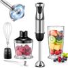 Reemix Frullatore ad immersione 5 in 1 in acciaio inox, 1000 W con 12 velocità e modalità turbo, include frusta, montalatte, tritatutto da 500 ml e misurino