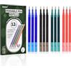 Donluhu Mine di ricambio cancellabili [3 blu, 3 neri, 3 rossi e 3 verdi, confezione da 12 pezzi, 0,7 mm, compatibili con Pilot FriXion Ball & Clicker & Eberhard Faber Erase, mine di ricambio per penna
