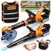 KidBloom 2 in 1 Attrezzi da Lavoro Bambini con Gilet Portautensili, Decespugliatore Giocattolo & Soffiatore Foglie con Suoni, Giochi da Giardino per Bambini, Giochi Bambino 3 Anni