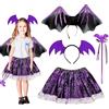 SUFANG Costume Pipistrello Bambina, 4 Pezzi Halloween Costume Pipistrello Ragazza, Costume Pipistrello Bambini con Cerchio per Capelli+Gonna Tutù+Ali+Bacchetta Magica per Halloween Carnevale e Cosp