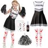 Smdbzda Costume Cheerleader Halloween Zombie, Vestito Cheerleader Bambina Halloween, Costume da zombie per bambini, con Pompon, Sangue Finto e Calzini Ginocchio, per Carnevale Halloweens Festa Cosplay (130)