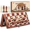 Mystooy Scacchiera in Legno,29x29cm Pieghevole Magnetici Scacchi,Scacchiera Professionale Magnetica Portatile con Slot di Archiviazione,Scacchi Gioco da Tavola per Bambini e Adulti Feste Viaggio