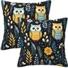 Generic Federa per cuscino con stampa di gufi colorati, decorazione per la casa, confezione da 2, per divano e soggiorno, 50 x 50 cm