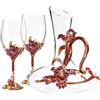 KAnduo Calici da vino, bicchieri da bere, set di 3 bicchieri da vino rosso, calice smaltato dipinto a mano con decanter, bicchieri da vino in vetro senza piombo, bicchieri da champagne trasparenti Calici flo