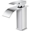 SGUVK Rubinetto per bagno a cascata cromata, in acciaio inox, miscelatore monocomando regolabile a caldo e freddo, rubinetto moderno per bagno con beccuccio, altezza 107 mm