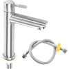 prota Rubinetto per Acqua Fredda per Ospiti in Acciaio Inox, Miscelatore Monocomando per Lavabo, Rubinetto per Acqua Fredda con Tubo di Collegamento da 60 cm per Bagno