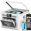 Greadio Lettore CD Portatile, Boombox con Lettore di Cassette e Radio FM, Bluetooth 5.1, Batteria Ricaricabile da 5000mAh, Telecomando, Ingresso AUX/USB/Scheda SD, Altoparlante da 5W, Schermo LED
