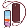 Coalbooliy Cover per iPhone 11 6,1 con Cordino per Cellulare, Custodia Silicone con Regolabile Collana Sottile Morbida Case Protezione della fotocamera Antiurto con Necklace, Rosso