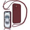 Coalbooliy Cover per iPhone 16 6,1 con Cordino per Cellulare, Custodia Silicone con Regolabile Collana Sottile Morbida Case Protezione della fotocamera Antiurto con Necklace, Rosso