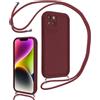 Coalbooliy Cover per iPhone 14 Plus 6,7 con Cordino per Cellulare, Custodia Silicone con Regolabile Collana Sottile Morbida Case Protezione della fotocamera Antiurto con Necklace, Rosso