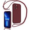 Coalbooliy Cover per iPhone 13 Pro Max 6,7 con Cordino per Cellulare, Custodia Silicone con Regolabile Collana Sottile Morbida Case Protezione della fotocamera Antiurto con Necklace, Rosso