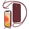 Coalbooliy Cover per iPhone 12 6,1 con Cordino per Cellulare, Custodia Silicone con Regolabile Collana Sottile Morbida Case Protezione della fotocamera Antiurto con Necklace, Rosso
