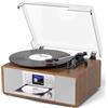 DANFI AUDIO DF Giradischi Bluetooth 8 in 1 con altoparlanti stereo integrati, giradischi wireless a 3 velocità per vinile, CD, MP3, USB/SD, radio Internet, jack per cuffie e registrazione MP3, Centro multimediale