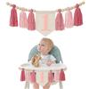 GlamRays Ghirlanda Fatta a Mano Boho per 1° Compleanno Seggiolone Banner Rosa Decorazione di Festa per Bambina Spuma per Neonati