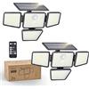 Philips Lampada solare di sicurezza esterna, 196 LED, con sensore di movimento PIR, 3 modalità, 4 teste orientabili, proiettore a energia solare con telecomando, IP65 impermeabile, confezione da 2