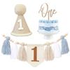 GlamRays Decorazione per bambini per la prima festa di compleanno blu: seggiolone striscione, corona topper per torta, decorazione kaki