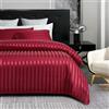 Gezu Copripiumino 220 x 240 cm, in raso di vino rosso lucido Deluxe raso a righe, set da letto 220 x 240 cm, morbido setoso di seta, biancheria da letto per 2 persone, adulto, con cerniera e 2 federe