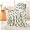 EMME Coperta Plaid Pile in Flanella coperto a Quadri, 130 x 150 cm, Sherpa Morbida e Soffice, Pile Calda, Letto, Divano o Picnic, Verde Salvia