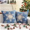 Lewondr Federa per Cuscino Decorativa, 45x45cm 2 Pezzi Copricuscino Natalizio con Ricamo Fiocchi di Neve Fodera per Cuscino per Divano Decorazioni per Natale, Blu