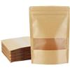 PIQIUQIU 100 sacchetti di carta kraft con finestrella, 10 x 15 cm, colore marrone, per alimenti, caffè e snack, richiudibili