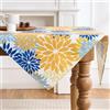LRartdeco Runner Tavola Decorativa Giallo Blu Decorazioni Autunno per La Casa Runner da Tavolo Moderno Dalie Quadrata Tovaglia Impermeabile Antimacchia Table Cloth Cucina 100 x 100 cm