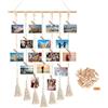 LadjproR Collage da parete fotografica Boho con mollette di legno Cornice fotografica da parete in macramè fatta a mano con frange Decorazione da parete Boho per arredamento casa, camera da letto (B)