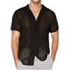 AIEOE Camicia da uomo a maniche corte, in pizzo, sottile, vestibilità ampia, casual, con bottoni, maglietta trasparente a rete, camicia estiva, taglie S-XXL, bianco, S