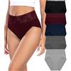 Wealurre Mutande da donna, in cotone, a vita alta, da donna, in pizzo, confezione da 5, Rosa/lilla., M