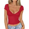 Trendy Queen Maglietta Estiva da Donna con Scollo a V e Schiena Scoperta a Maniche Corte Sexy Slim Fit t-Shirt Y2K Vestiti Corsetto Cami, Bianco, XS
