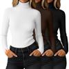 Ficerd 3 Pack Top Termico a Turtleneck Donna Manica Lunga Rivestito Elasticizzato Aderente Leggero Maglietta(M,Nero, Grigio Antracite, Bianco)