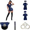 PINTUTU Cotume Poliziotta Donna Costume da Ufficiale di Polizia Halloween Cosplay Suona per Adulti Vestito/Cappello/Cintura/Polsini/Manette Clubwear, Costume da Poliziotto da Donna Gotica