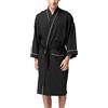 Generisch Accappatoio da uomo in cotone, a nido d'ape, vestaglia da uomo, leggero, lungo, da sauna, a maniche lunghe, con tasche, da bagno senza cappuccio, tinta unita, con cintura, kimono, Nero , m