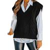 Generic Donne Tinta unita Scollo A V Maglia Maglione Gilet Senza Maniche A Quadri Maglieria Serbatoi Bunny Maglione Gilet, Nero , L