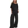 Generico Completo Donna 2 Pezzi in Lino e Cotone Set Offerta Tuta Larghi Comodi Oversize Completo Leggero Manica Corta Blusa + Pantaloni Vita Alta Taglie Forti Tute Morbido Sportivi per Spiaggia Estate