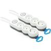 Garza - Confezione da 2 prese multiple con 3 spine, cavo da 1,4 metri, spina piatta, con interruttore, protezione bambini, bianco