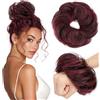TESS Chignon Capelli Veri Ricci Posticci Donna con Elastico Hair Bun Finto Extension Accessori Capelli 23g #1P99J Nero/Rosso Borgogna
