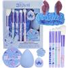 Get Trend Disney Stitch Pennelli Trucco e Kit Bellezza, 10 Pz con Piumino da Cipria Soffice Fascia Capelli Spugnetta Trucco Pennelli Ombretti (Blu Stitch)