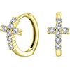Bling Jewelry Petites Boucles D'Oreilles Religieuses Kpop Avec Croix En Cz Pour Femmes Pour Hommes Avec Zircone Cubique Pavée En Or Jaune 14K Et En Argent Sterling 925