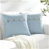 Meekio Set di 2 Federe Quadrate Blu Chiaro 45 x 45 cm, in Lino Con Bottoni in Cocco, per Divano, Soggiorno, Camera da Letto, Casa Colonica, Decorazioni e Regali di Inaugurazione