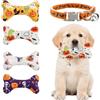 MyrkalaToy 4 pcs Halloween Giocattolo di Peluche per Cani, con Collare per cani di Halloween, Giochi Squeaky per Cani a Forma di Osso, Motivo Zucca Fantasma di Pipistrello, Dog Costume per Ridurre Noia Halloween