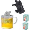 HASLED Infusore per Tè 2 Pezzi - Filtro Tisane in Silicone a Forma di Gattino - Nero e Grigio - Per Tazza e Teiera - Regalo per Amanti del Tè